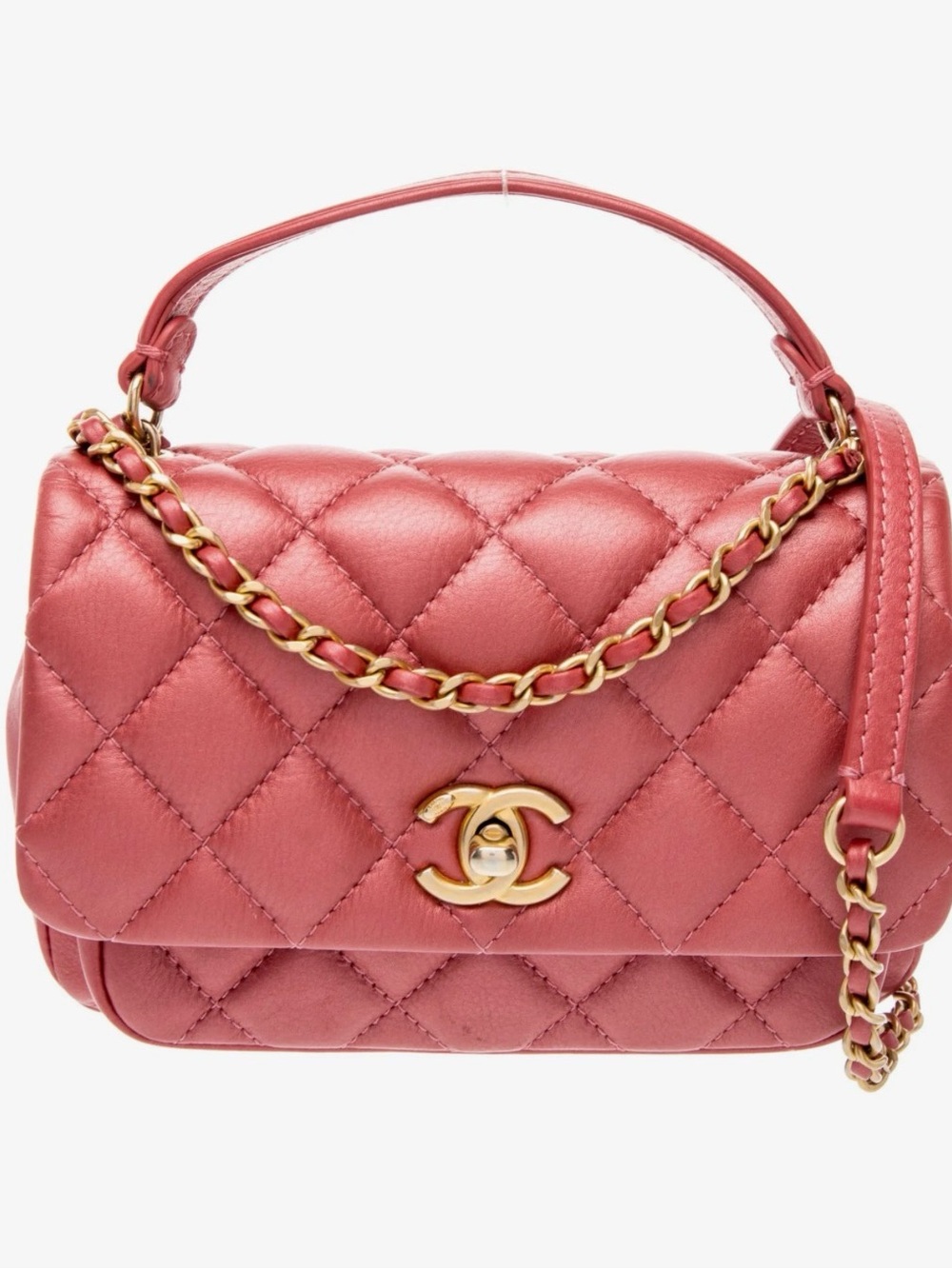 Chanel Iridescent Coral / Pink Quilted Flap front pocket Crossbody Bag!
